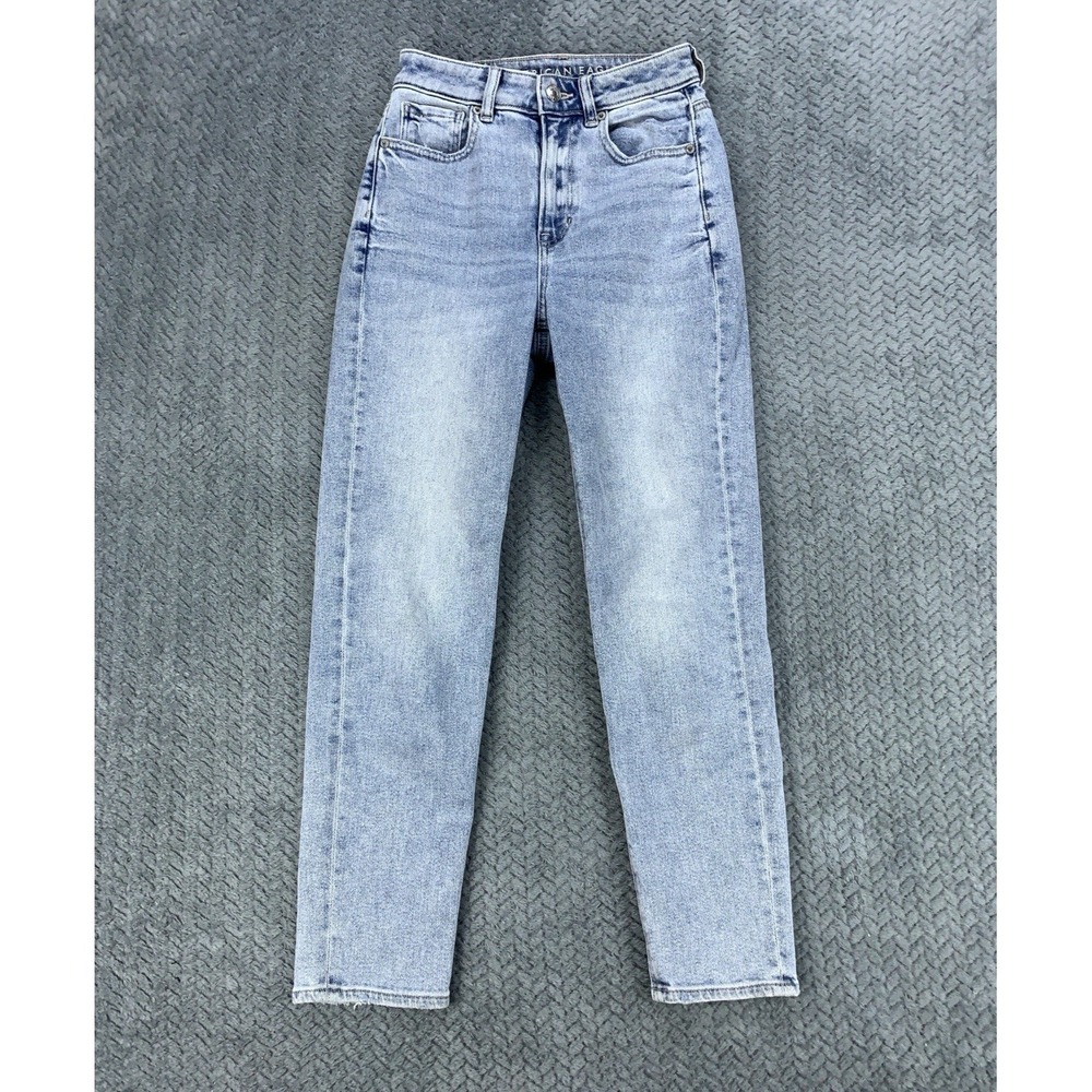 American Eagle Mom Straight Jean Jeans‎ Women's Size 00 Short Blue Stretch